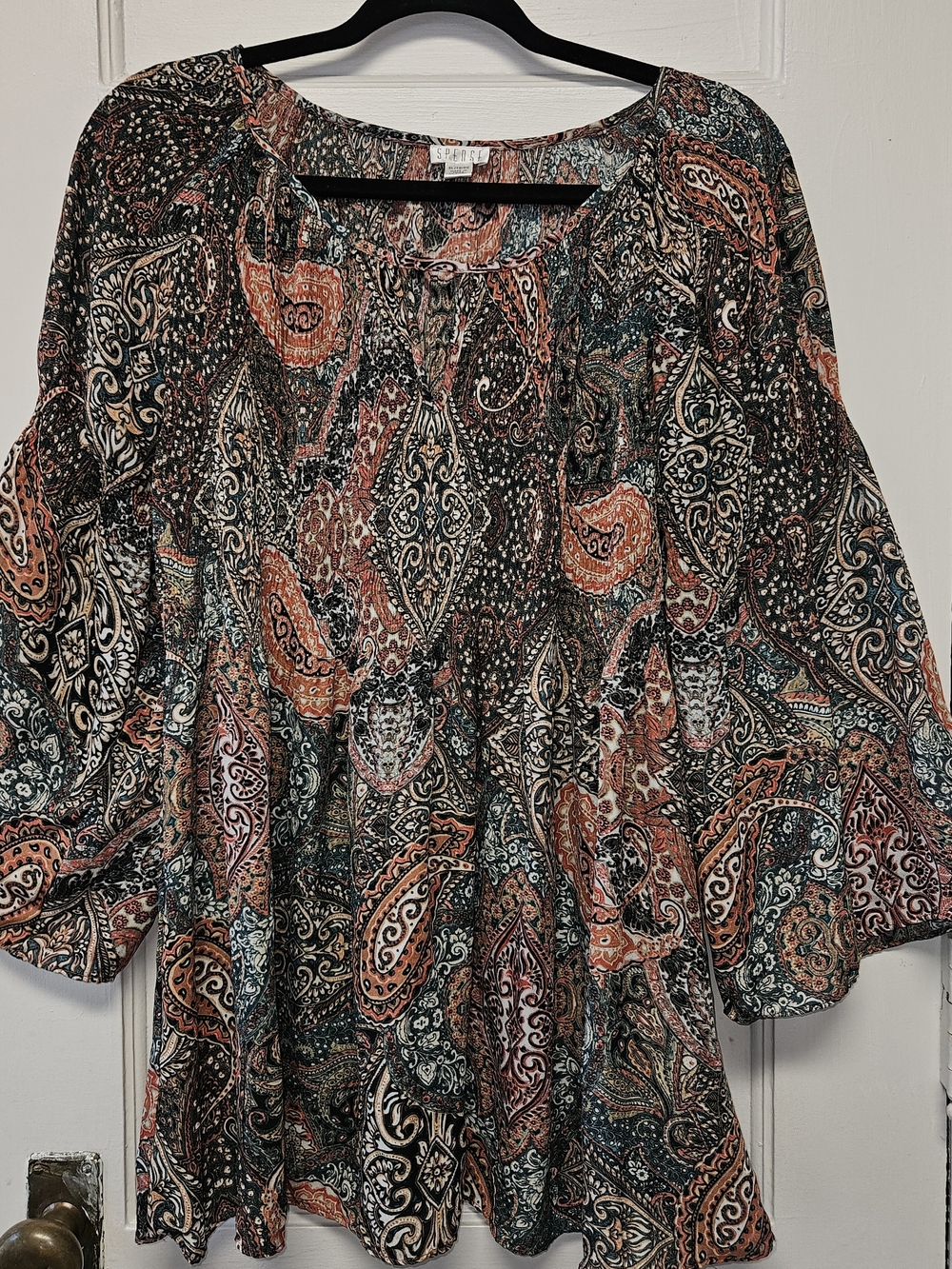 Spense Paisley Viscose Blend Top in Teal, Rust, Cream, and Navy